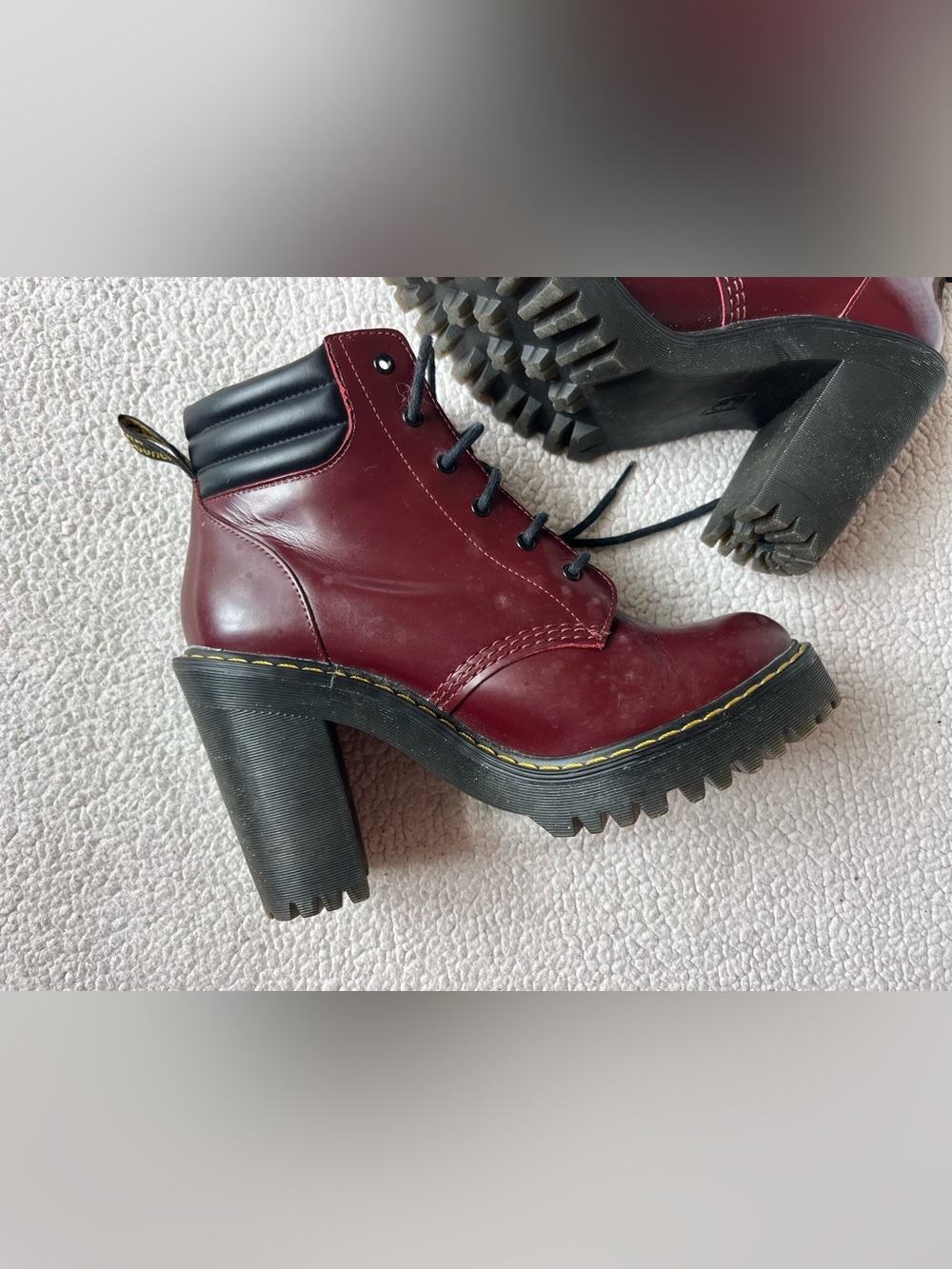 DR. MARTENS PERSEPHONE BURGUNDY PLATFORM HEELED LEATHER BOOTS WOMENS 7 - Picture 5 of 7